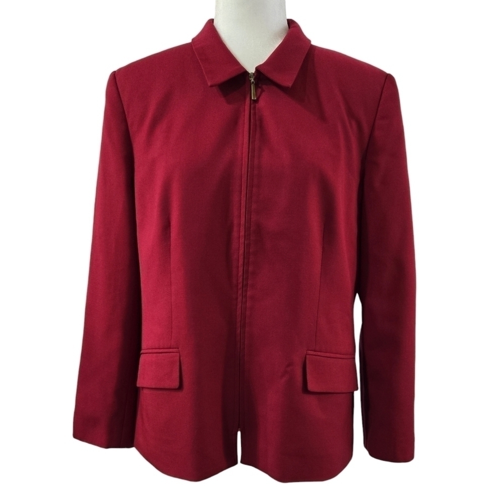 Vintage Talbots Wool Dark Red Flap Pocket Full Zip Blazer Business Casual Preppy